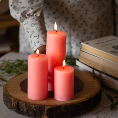 Pink Pillar Unscented Candle | Set of 3