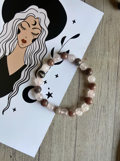Rhodonite + Rose Quartz Beads Bracelet | Love Self Love Peace Crystal