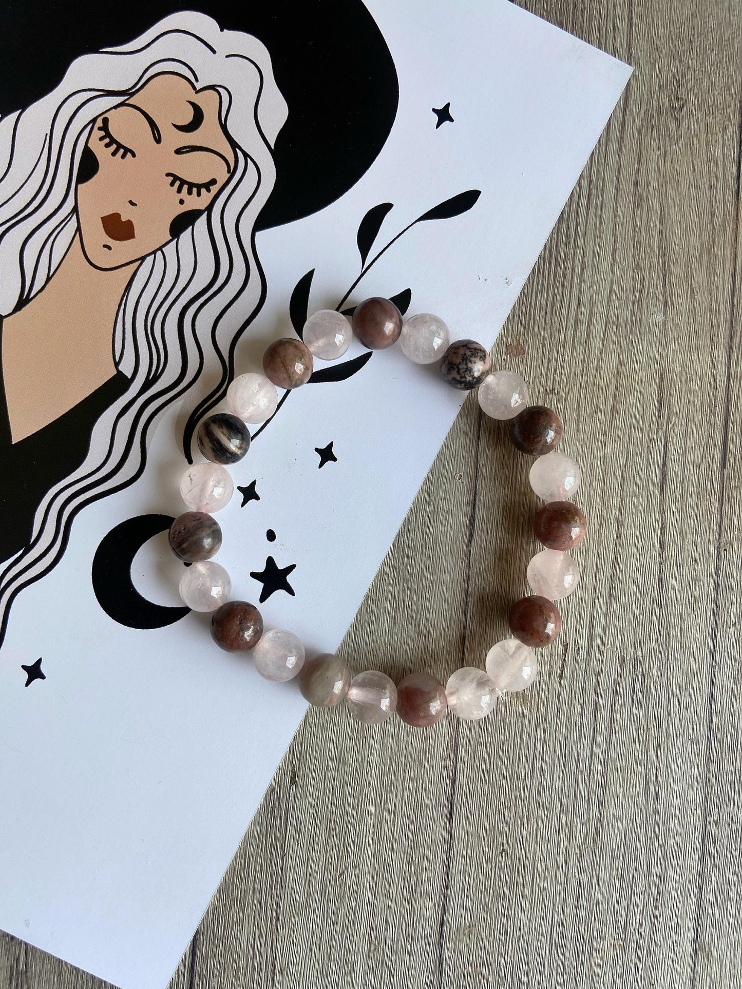 Rhodonite + Rose Quartz Beads Bracelet | Love Self Love Peace Crystal