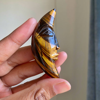 Tiger's Eye Crescent Moon Carving  | Protects from psychic attacks