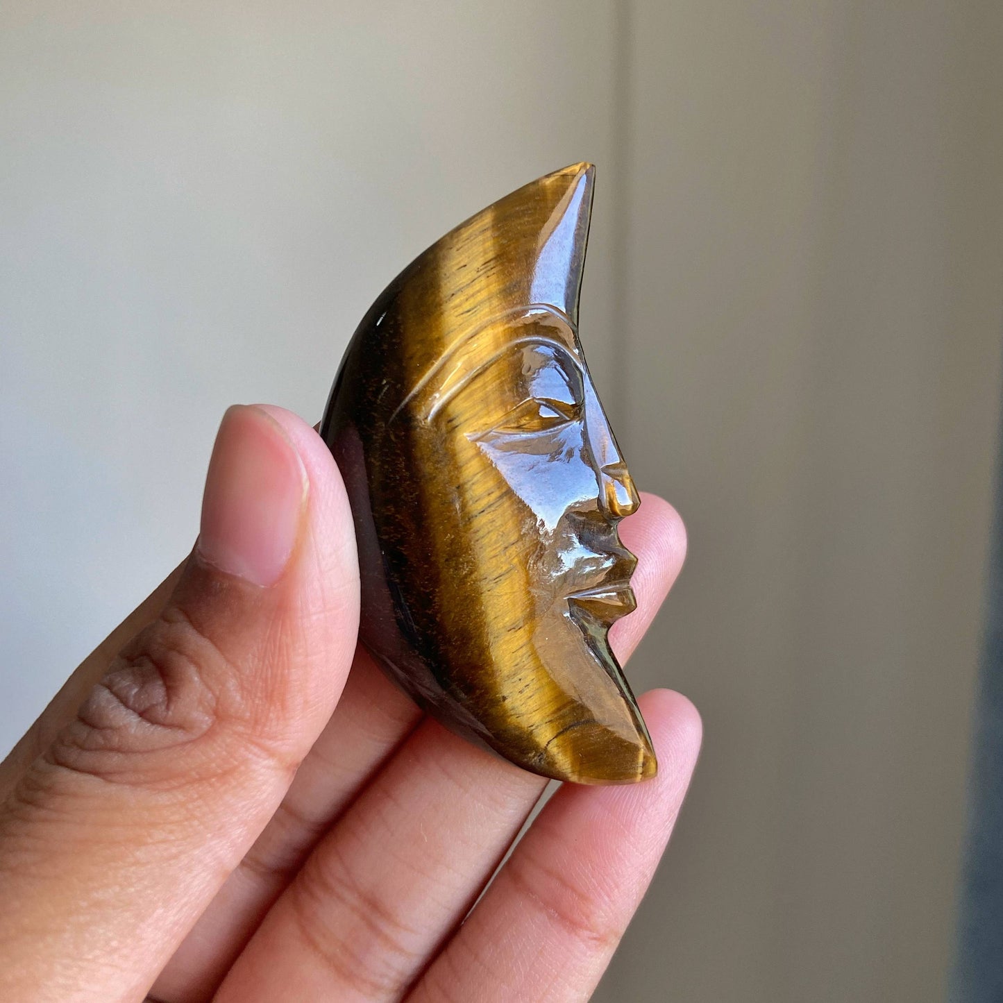 Tiger's Eye Crescent Moon Carving  | Protects from psychic attacks
