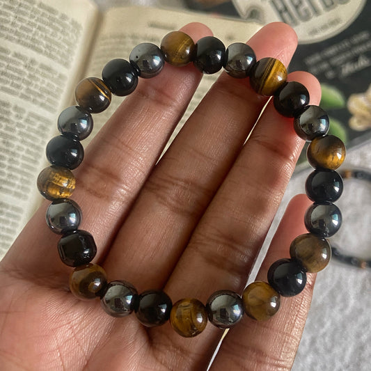 Protection & Grounding Bracelet |  Combination of Hematite , Tiger's eye and Black Obsidian