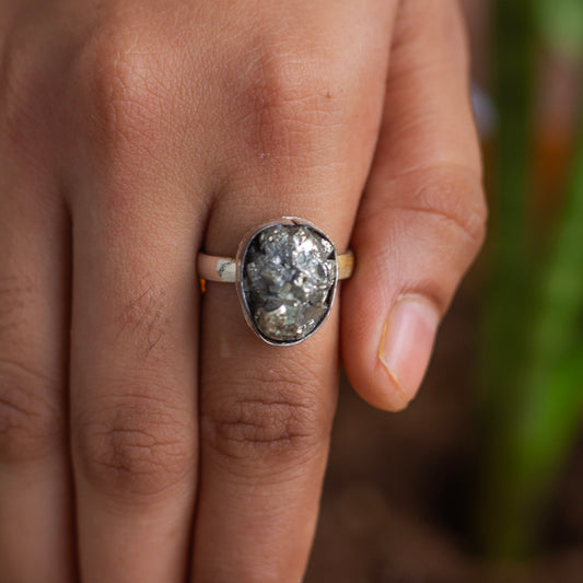 Pyrite raw cluster Ring | Stone for financial abundance