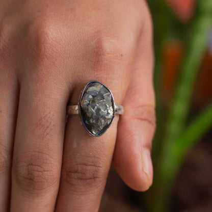 Pyrite raw cluster Ring | Stone for financial abundance