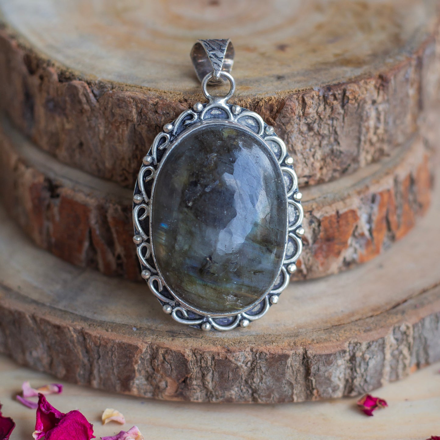 Labradorite Oxidised Pendant with Cord | Promotes Spiritual Growth