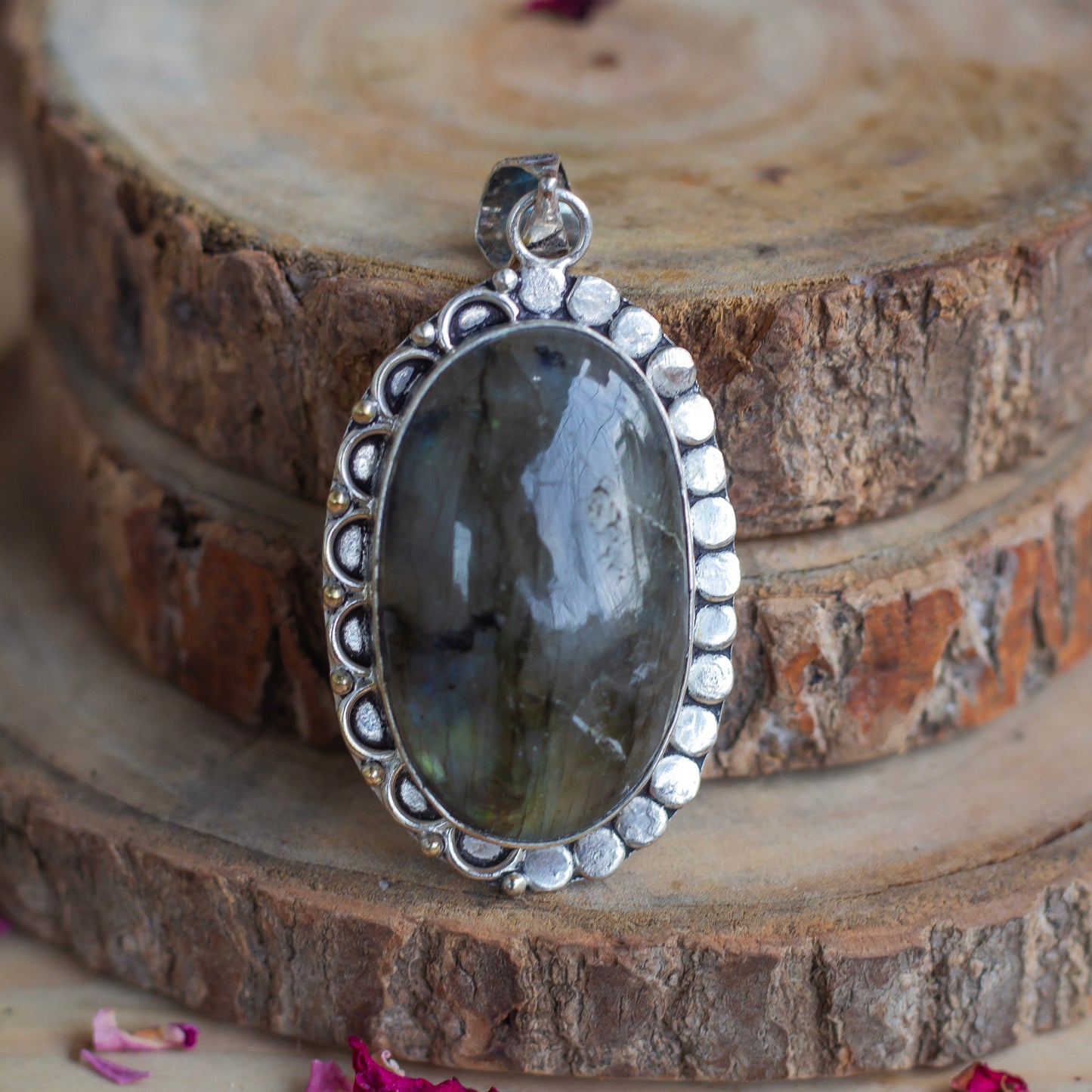 Labradorite Oxidised Pendant with Cord | Promotes Spiritual Growth