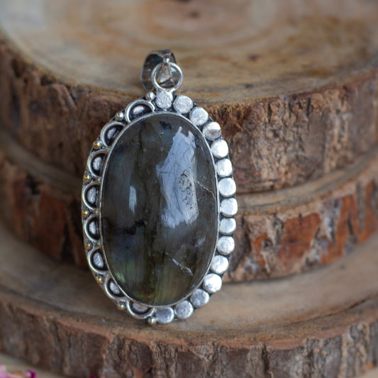 Labradorite Oxidised Pendant with Cord | Promotes Spiritual Growth