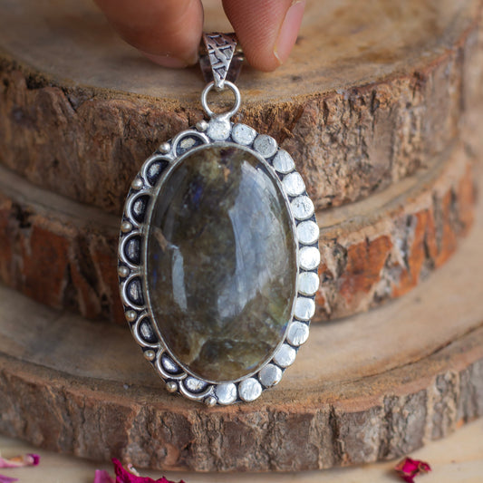 Labradorite Oxidised Pendant with Cord | Promotes Spiritual Growth