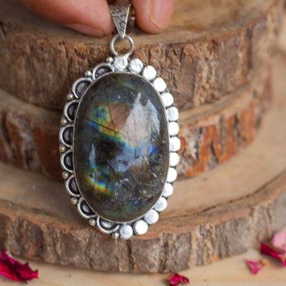 Labradorite Oxidised Pendant with Cord | Promotes Spiritual Growth