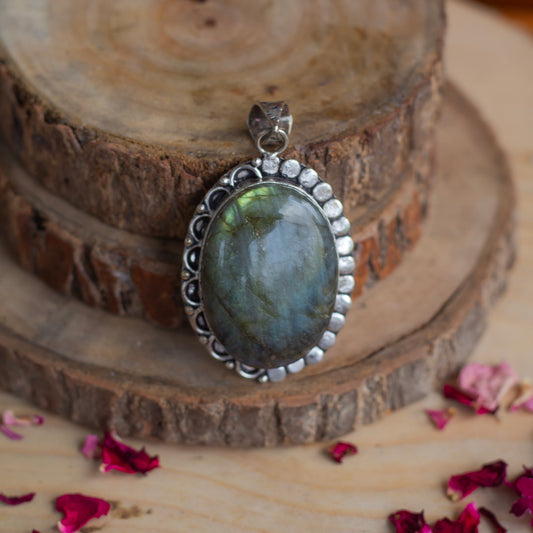 Labradorite Oxidised Pendant with Cord | Promotes Spiritual Growth