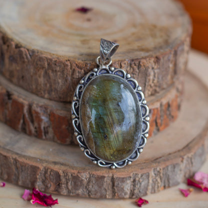 Labradorite Oxidised Pendant with Cord | Promotes Spiritual Growth