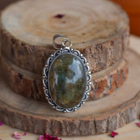 Labradorite Oxidised Pendant with Cord | Promotes Spiritual Growth