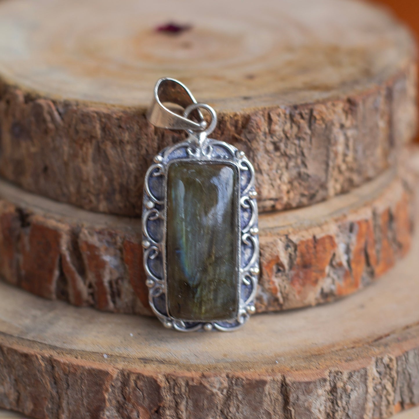 Labradorite Oxidised Pendant with Cord | Promotes Spiritual Growth