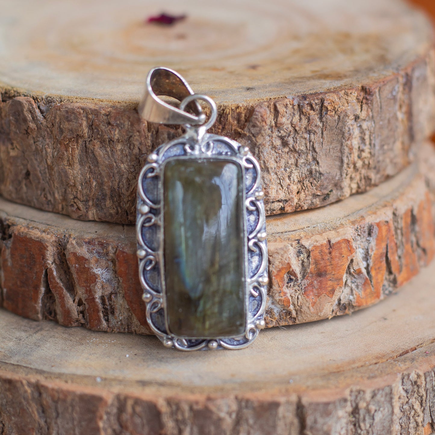 Labradorite Oxidised Pendant with Cord | Promotes Spiritual Growth