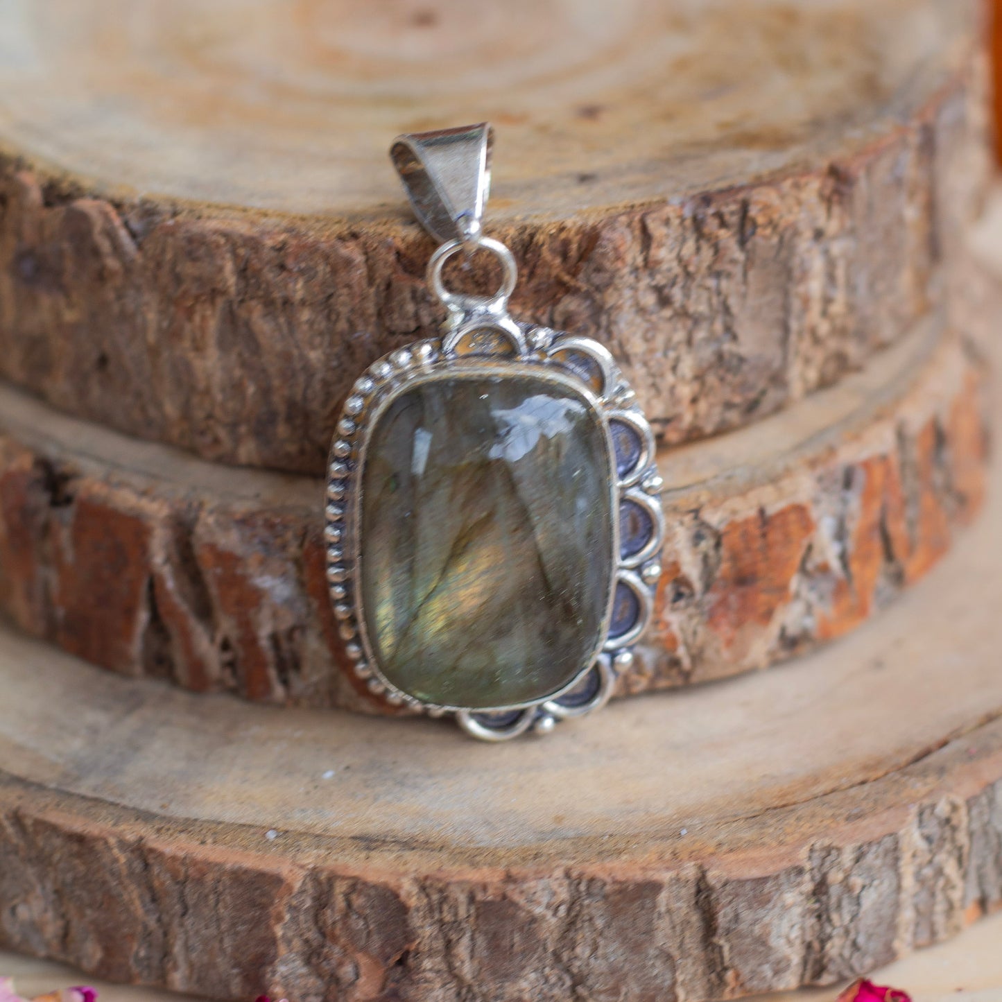 Labradorite Oxidised Pendant with Cord | Promotes Spiritual Growth