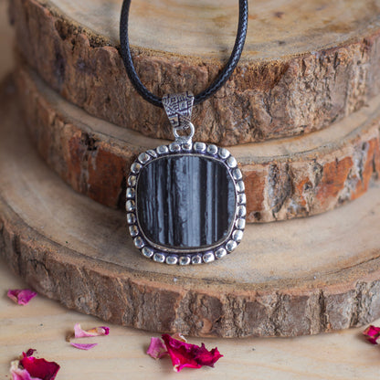 Black Tourmaline Pendant with Cord | Grounding & Protection