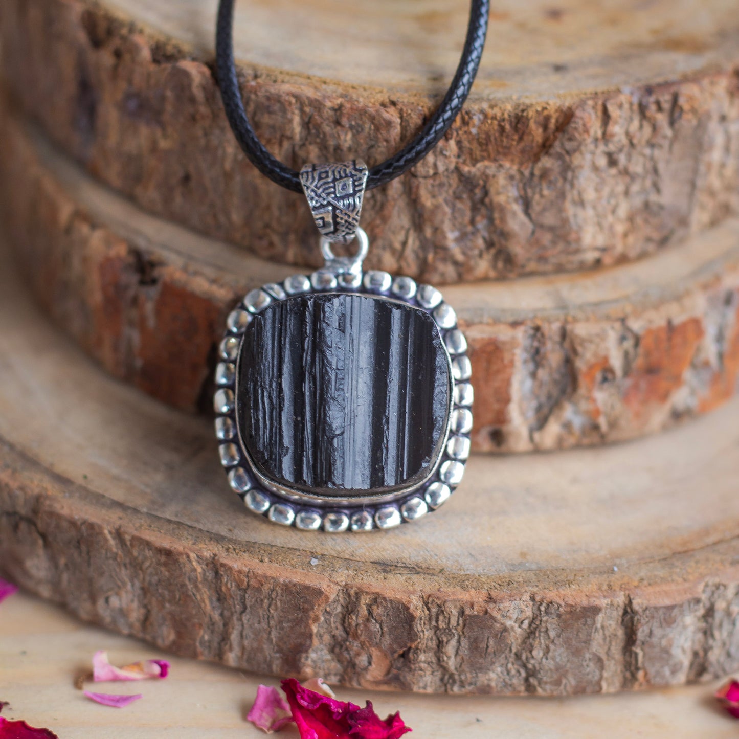 Black Tourmaline Pendant with Cord | Grounding & Protection