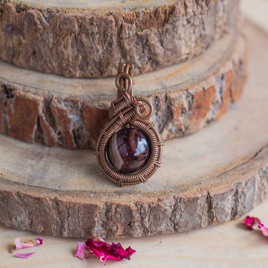 Sulemani Hakik Sphere copper wire Pendant with cord | Stone of Spirituality & Protection