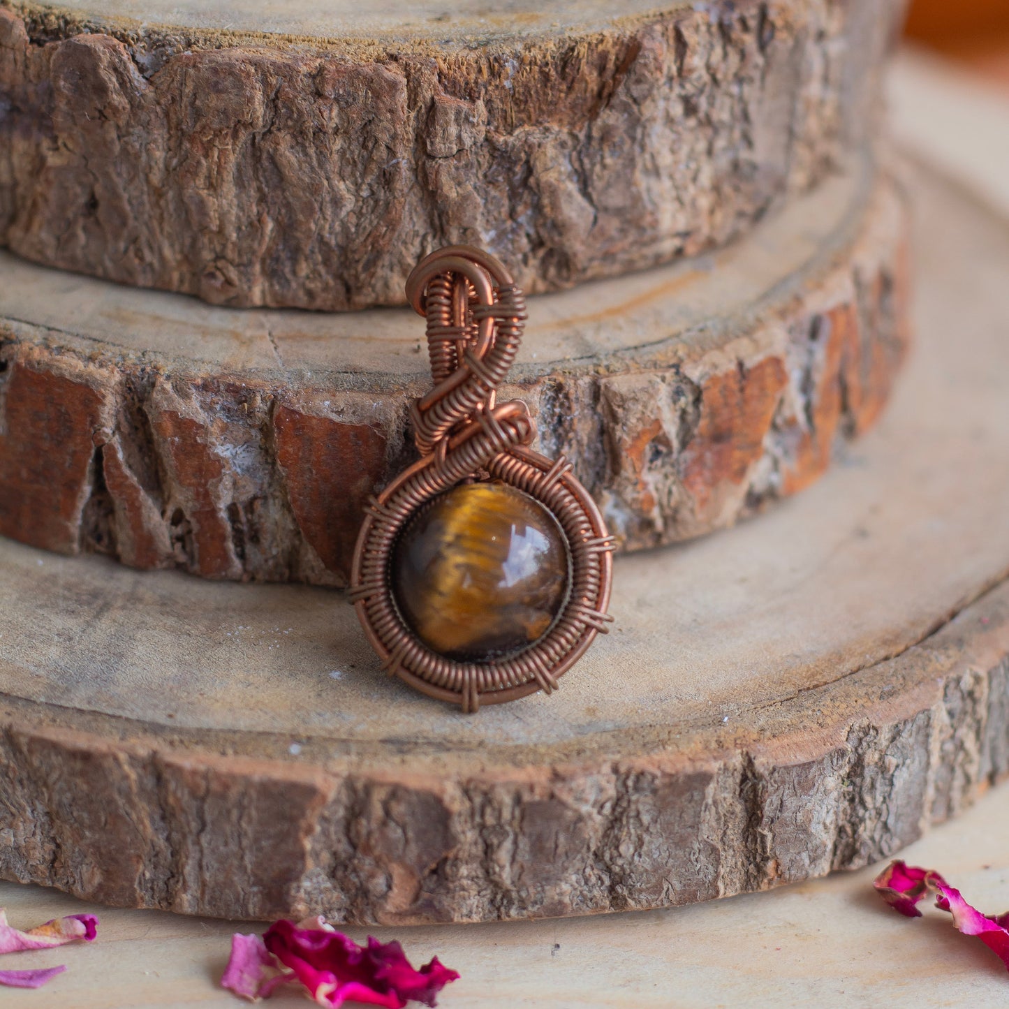 Tiger's eye Sphere copper wire Pendant with Cord | Wealth & Fortune