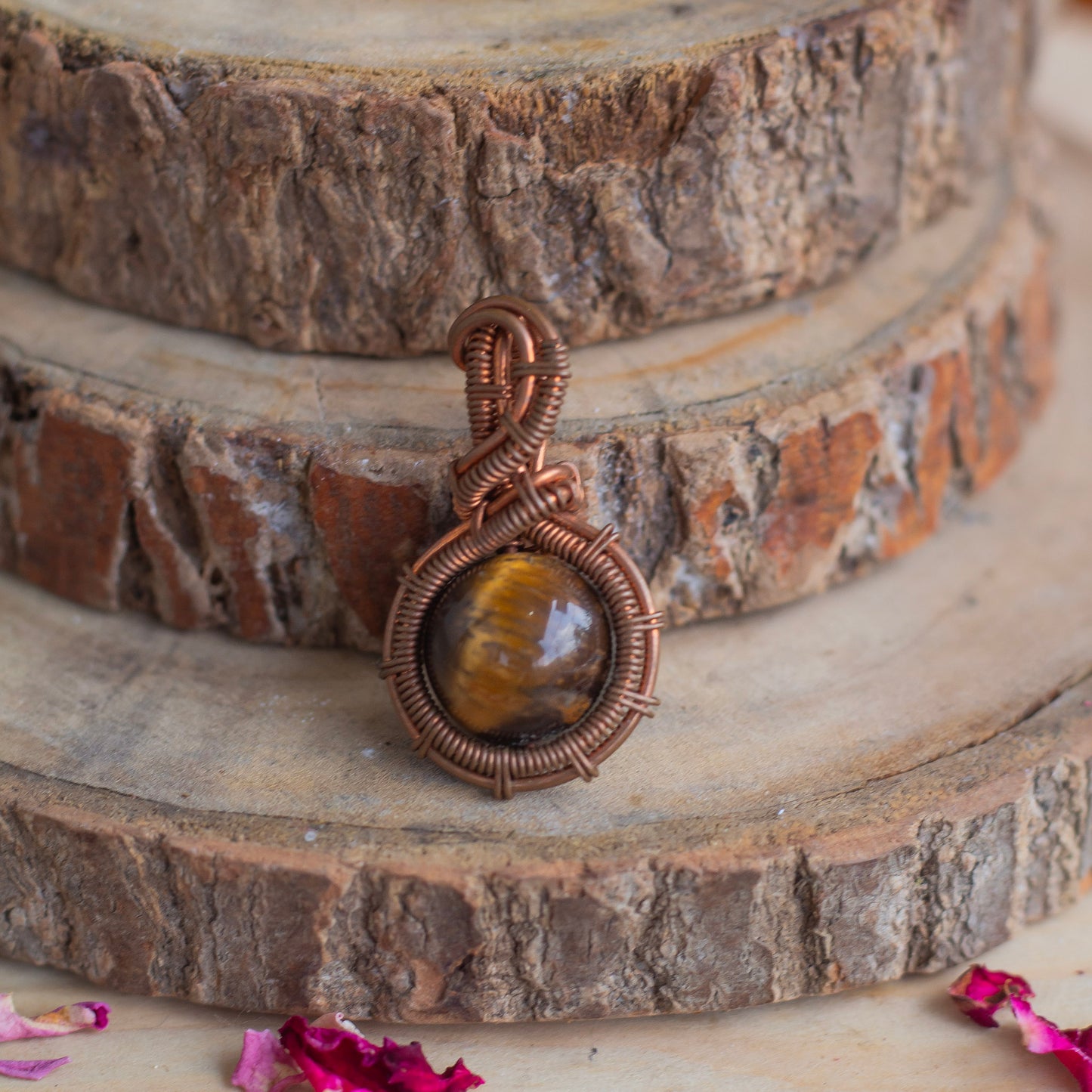 Tiger's eye Sphere copper wire Pendant with Cord | Wealth & Fortune