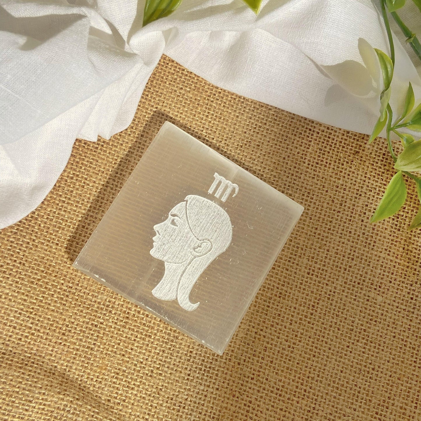 Virgo Zodiac Carved Selenite Plate - 3 Inches Crystal & Stones