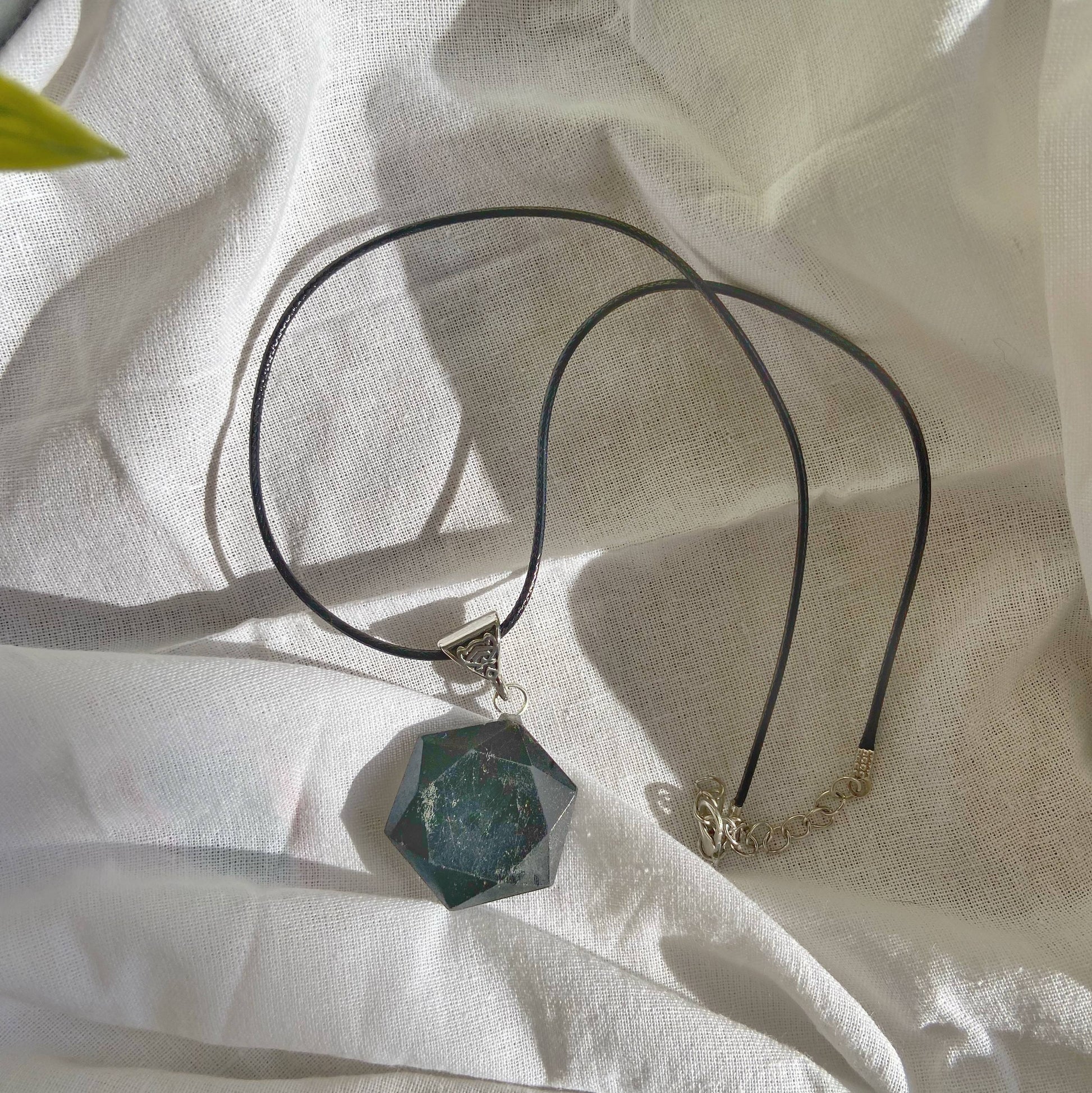 Black Obsidian Star Of David Pendant With Cord Crystal & Stones