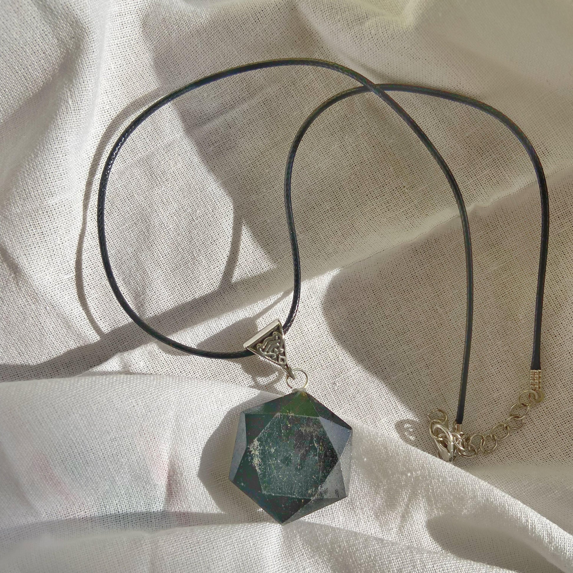 Black Obsidian Star Of David Pendant With Cord Crystal & Stones