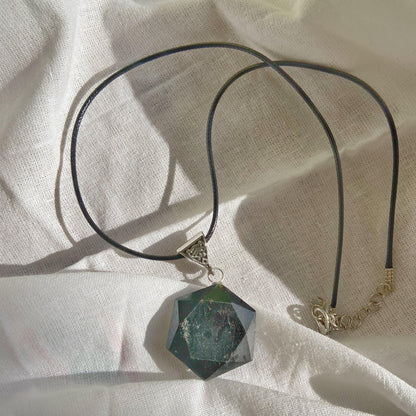 Black Obsidian Star Of David Pendant With Cord Crystal & Stones