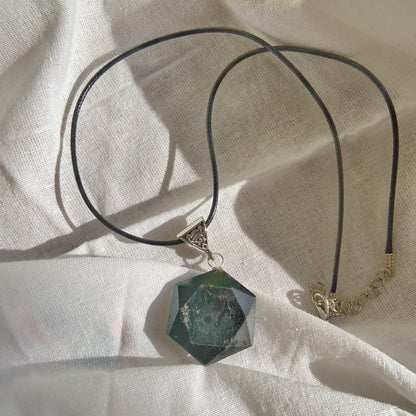 Black Obsidian Star Of David Pendant With Cord Crystal & Stones