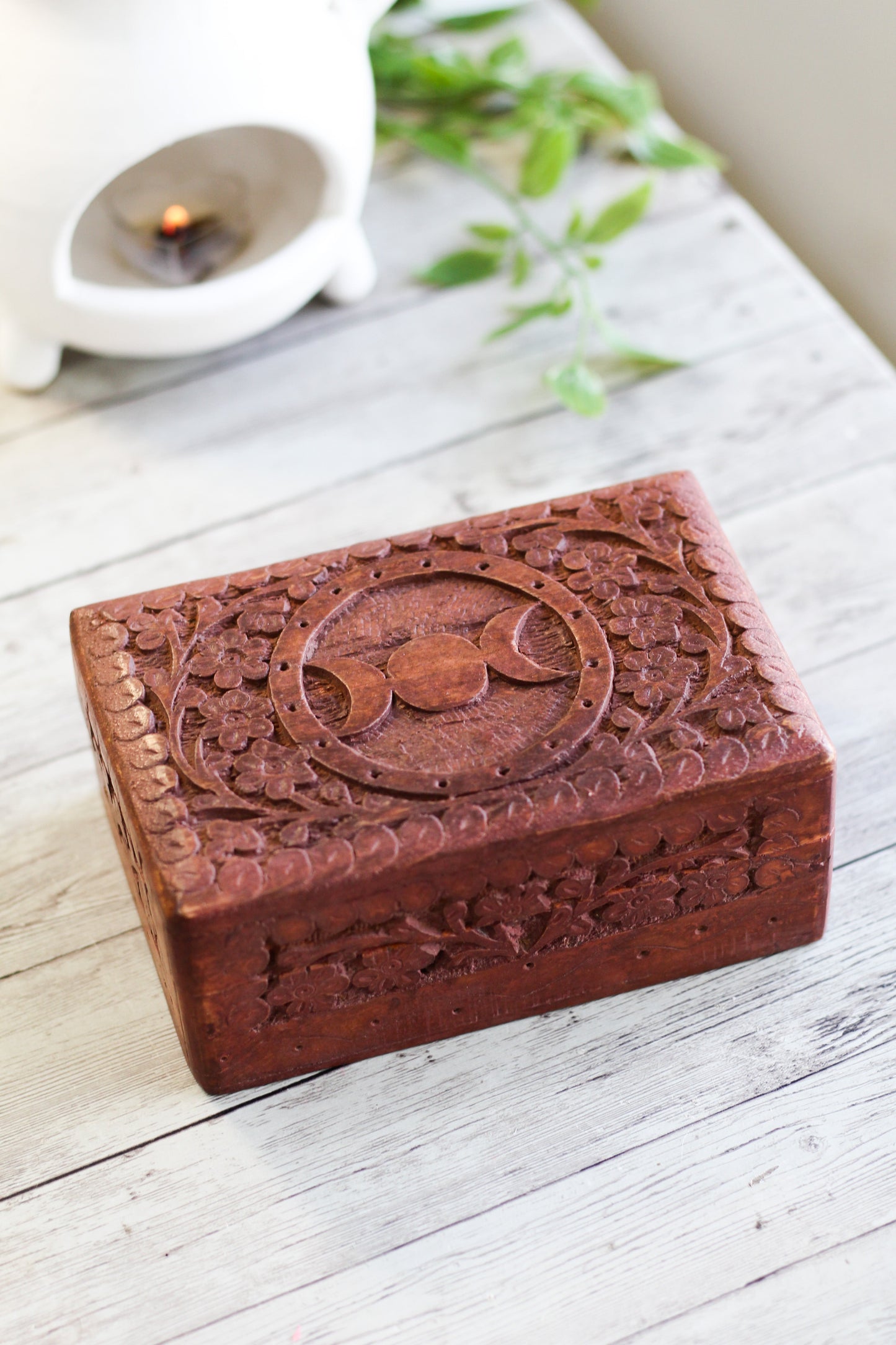 Triple Moon Carved Wooden Box Altarware | Altar