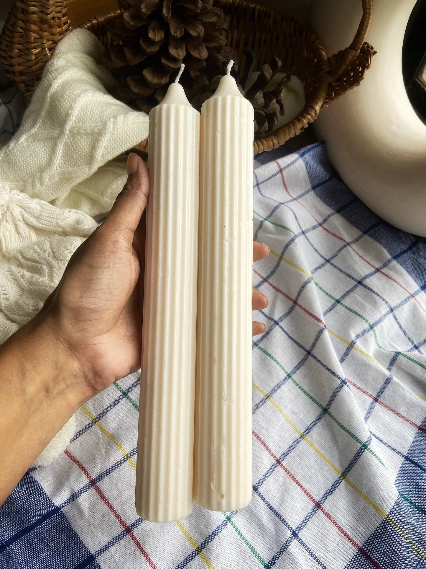 White Long Textured Taper Candle | Pack of 2 | 10 Inches