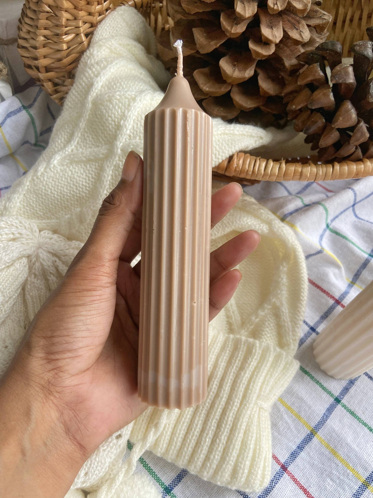 Medium Textured Taper Candles | Beige