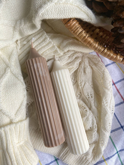 Medium Textured Taper Candles Set of 2 | Beige & White