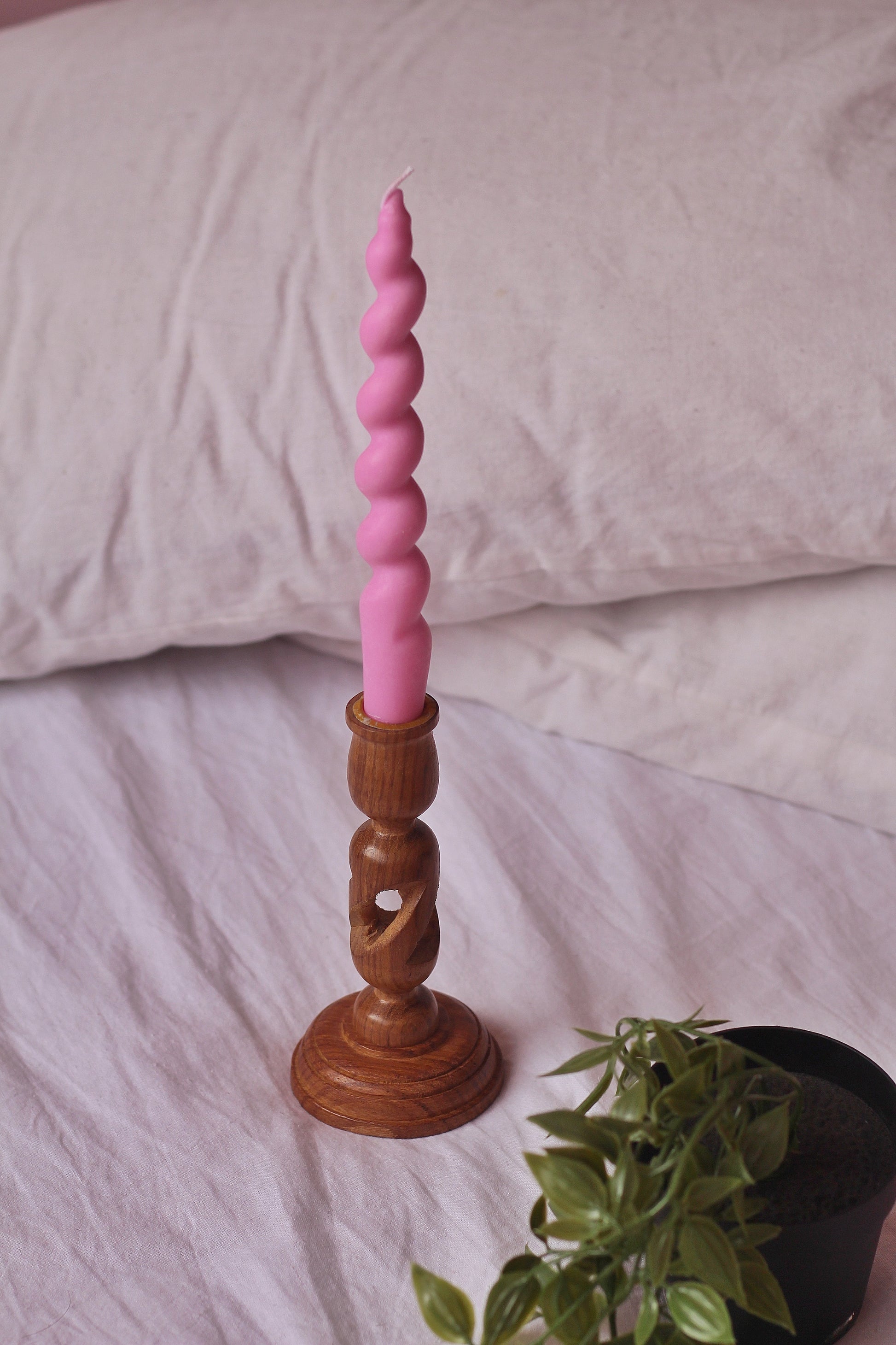 Pink Spiral Taper Candle Candles