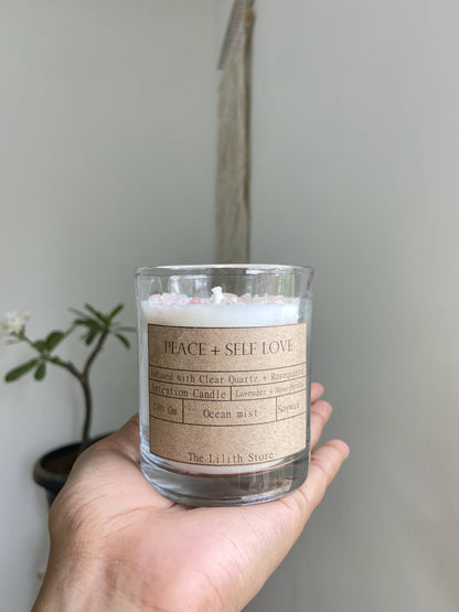 Peace & Self Love Crystal Infused Soy Candle Candles