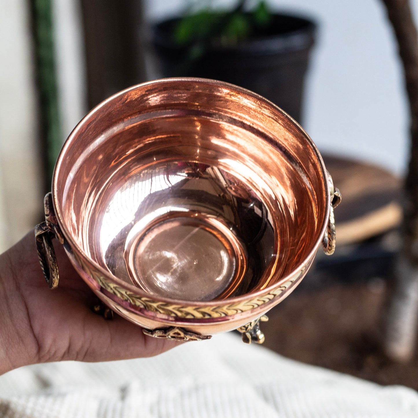 Medium Size Triquetra Carved Copper Offering Bowl