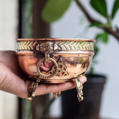 Medium Size Triquetra Carved Copper Offering Bowl