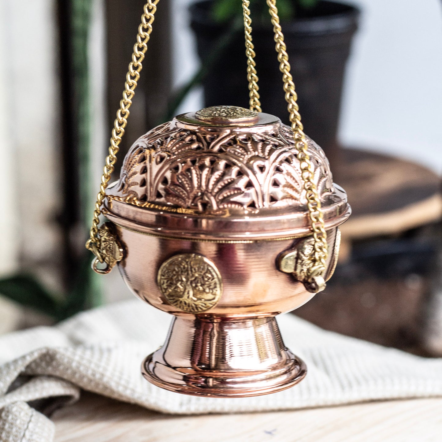 Tree of Life Carved Copper Incense Holder