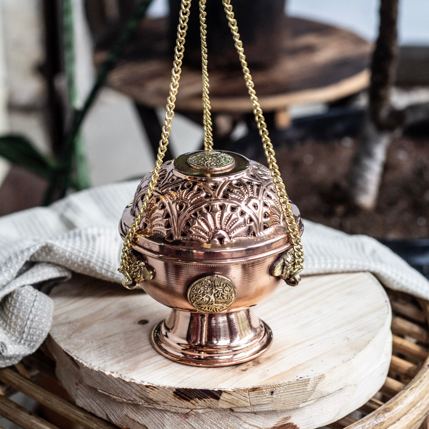 Tree of Life Carved Copper Incense Holder