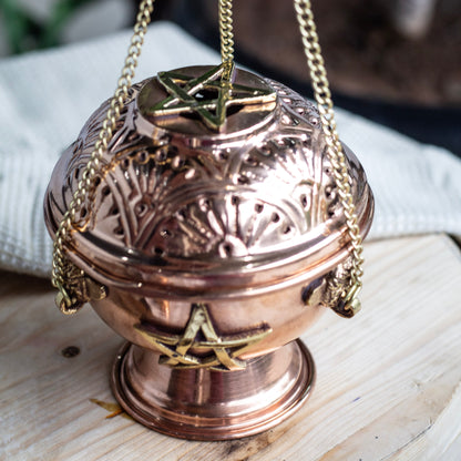 Pentagram  Carved Copper Incense Holder