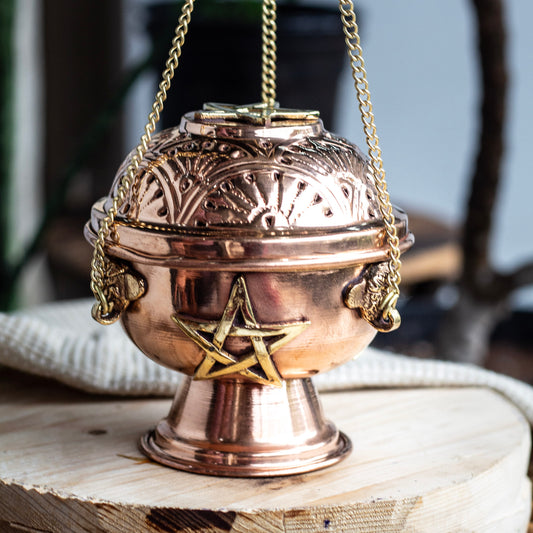 Pentagram  Carved Copper Incense Holder