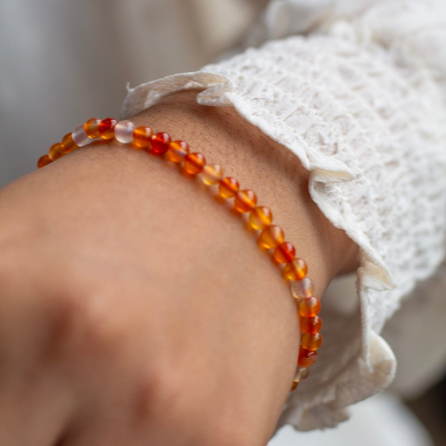 Orange Carnelian Bead Bracelet - 4mm | Opportunities & Courage