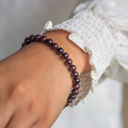 Garnet Bead Bracelet - 6mm | Root Chakra , Inspire Love & Strengthen survival Instincts