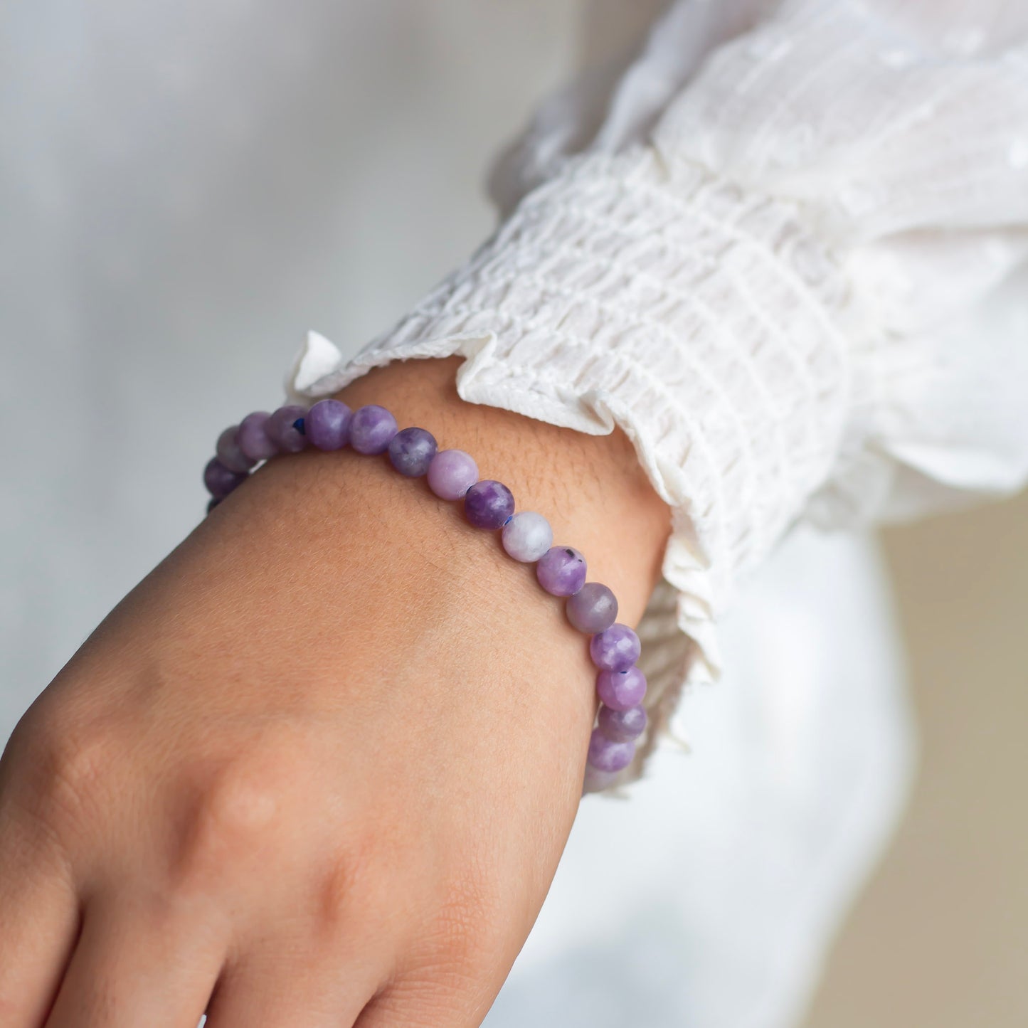 Lepidolite Bead Bracelet - 6mm | Clear Blockages of Heart Chakra & Third eye Chakra