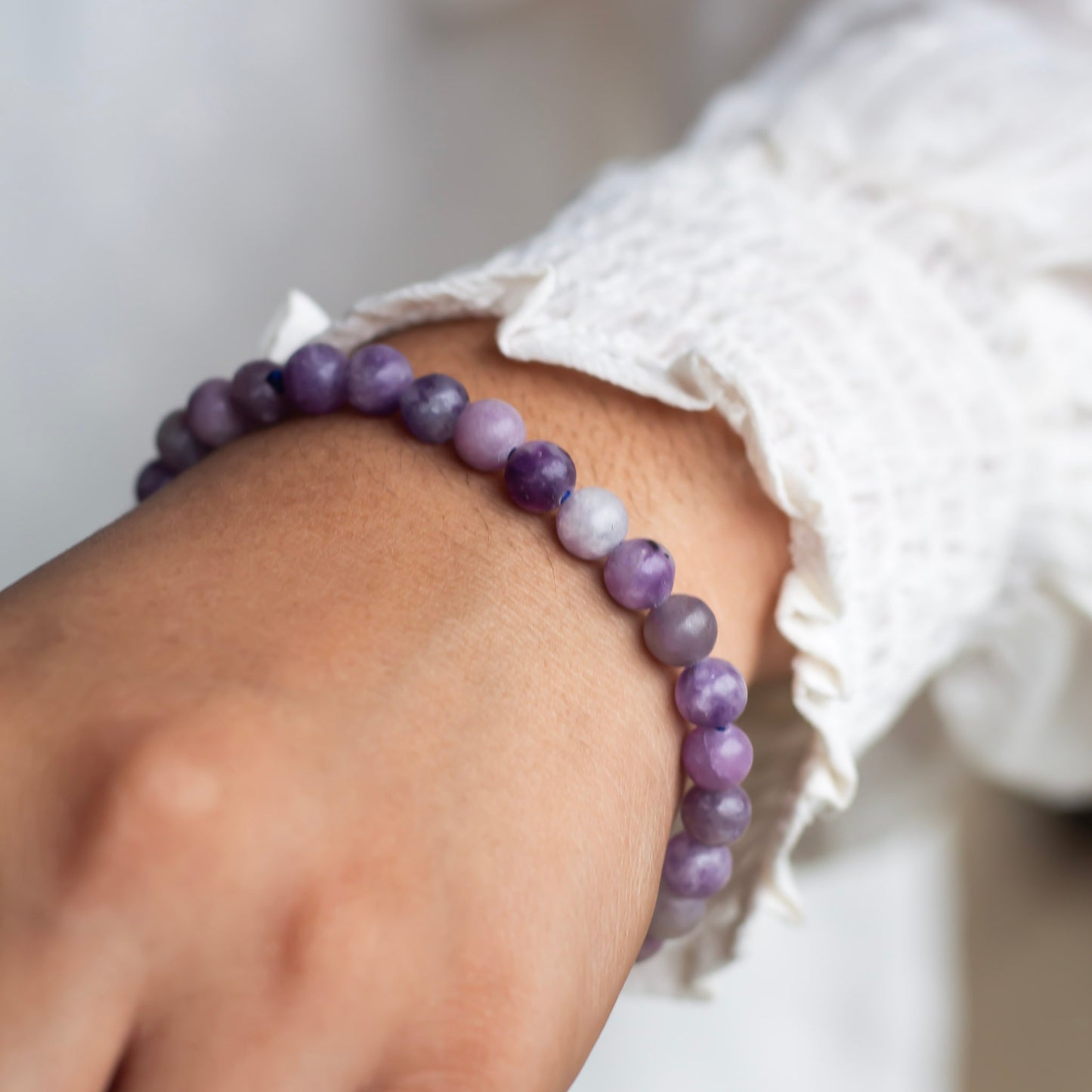 Lepidolite Bead Bracelet - 6mm | Clear Blockages of Heart Chakra & Third eye Chakra