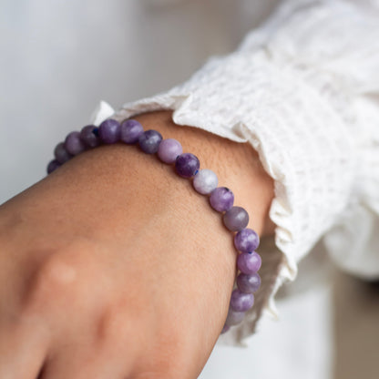 Lepidolite Bead Bracelet - 6mm | Clear Blockages of Heart Chakra & Third eye Chakra