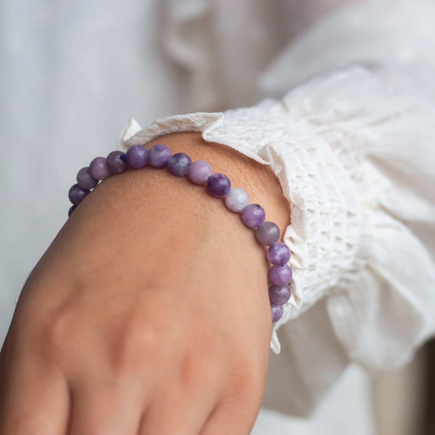 Lepidolite Bead Bracelet - 6mm | Clear Blockages of Heart Chakra & Third eye Chakra