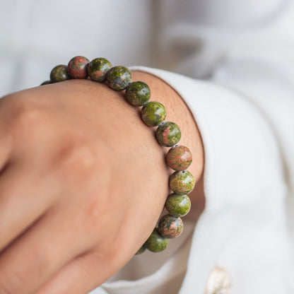 Unakite Bead Bracelet - 8mm | Stone for activating Third Eye Chakra