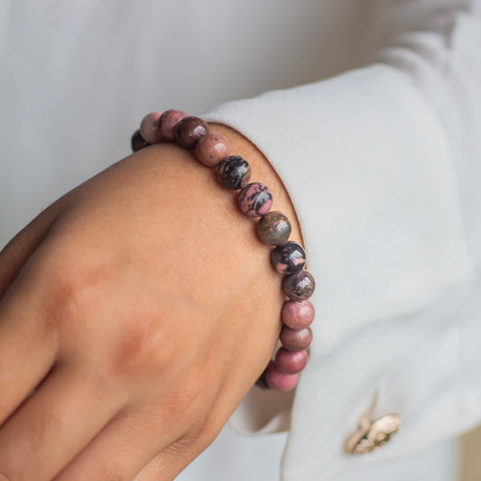 Rhodonite Beads Bracelet - 8mm | Attract love in general and promotes inner Peace