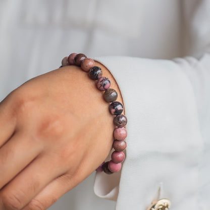 Rhodonite Beads Bracelet - 8mm | Attract love in general and promotes inner Peace